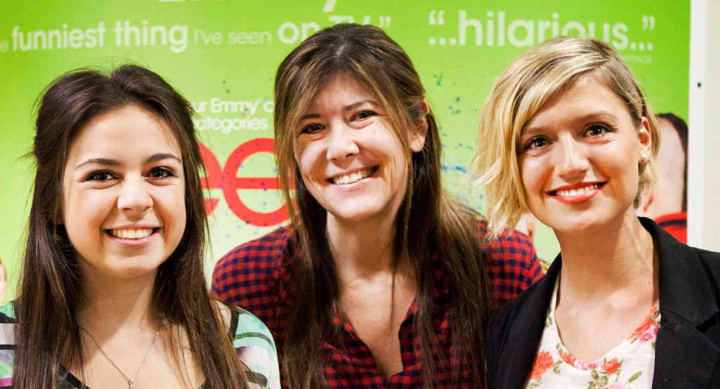 CHANCE TO SHINE: Glee casting director Alex Newman (centre) pictured with on the rise Aussies actors Eleni Cassimatis and Hayley McCarthy.